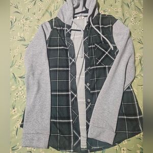 Ardene Gray and Green Plaid Hoodie